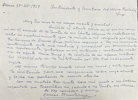 Carta de agradecemento de Ramón Otero Pedrayo ao Sr. Presidente e Secretario do Museo Provincial ...