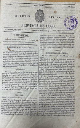 BOLETIN OFICIAL. PROVINCIA DE LUGO. AÑO 1853. NÚM 1º