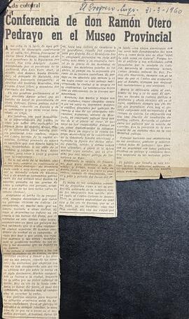 Recorte de prensa do xornal El Progreso onde se recolle a noticia da conferencia pronunciada polo...