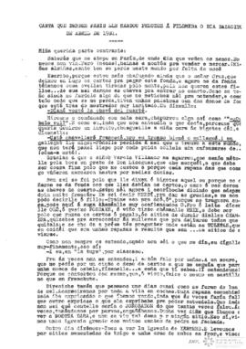 Carta de Pelúdez a Filomena dende París.